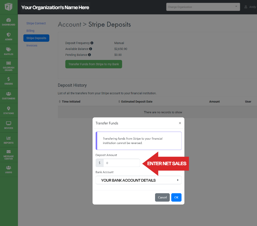 How to Issue a Manual Stripe Deposit